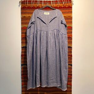 Veritecoeur Gingham Linen Boxy Volume Gather Dress